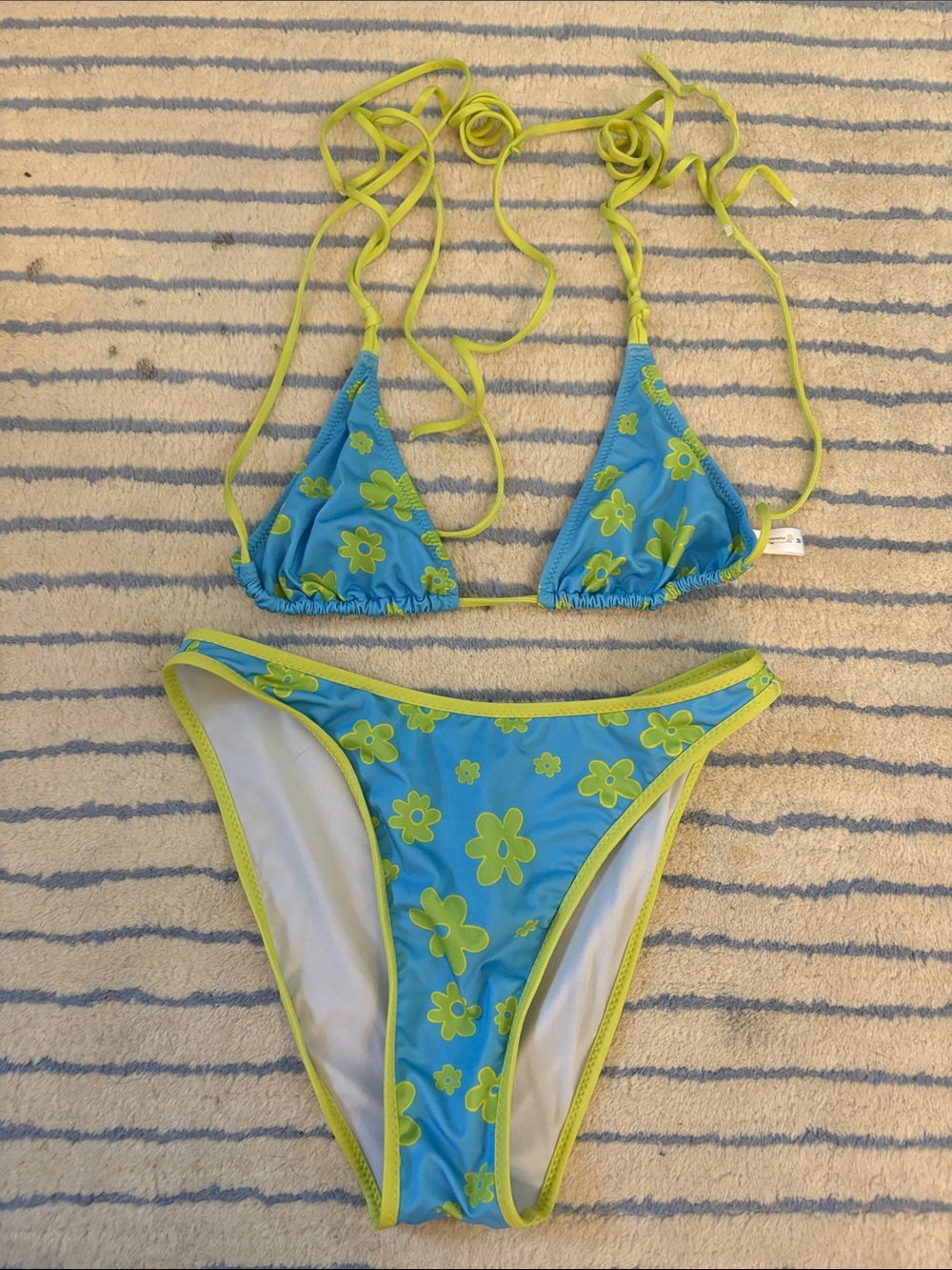 Heavy Manners Blue and Lime Floral Triangle Bikini